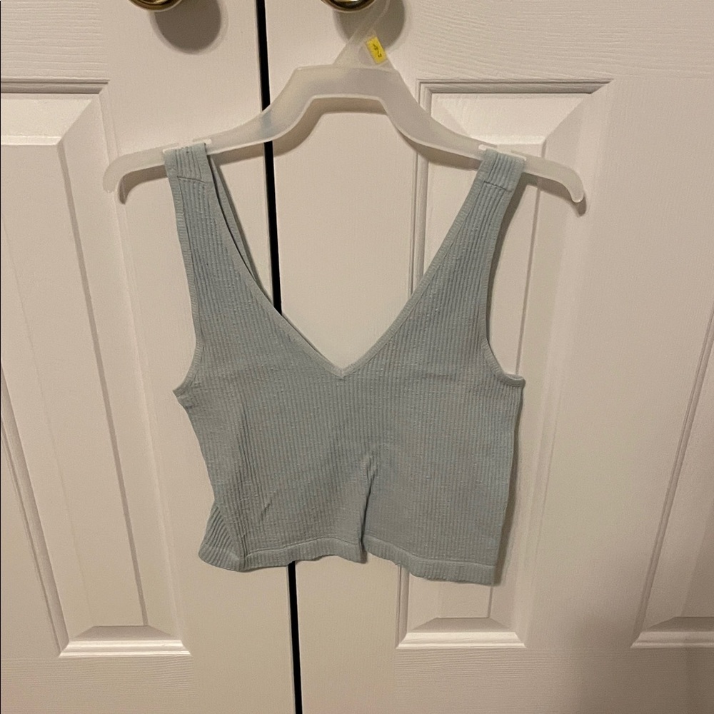 Quiet Storm Surf Shop Women's Light Blue/Green Crop Top One Size (Like New)